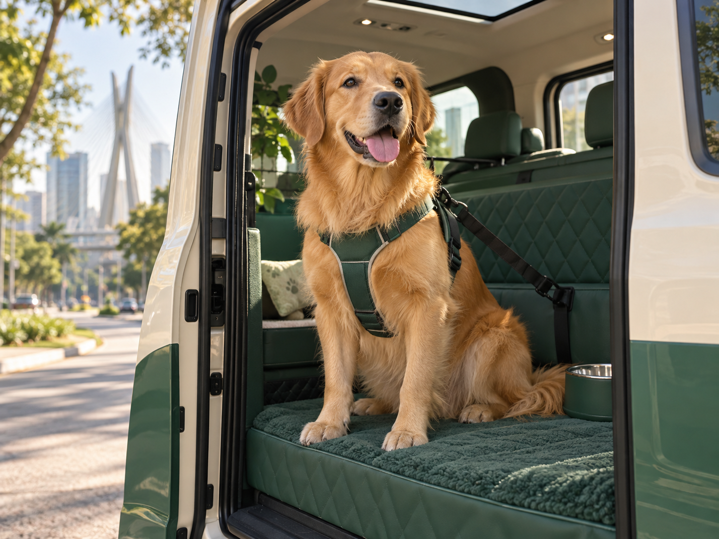 Cão transportado com segurança no táxi dog